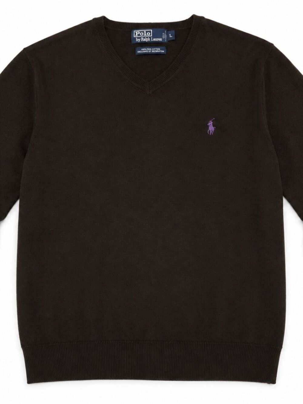 Polo Ralph Lauren Black Pima Cotton V-Neck Sweater Men’s Large